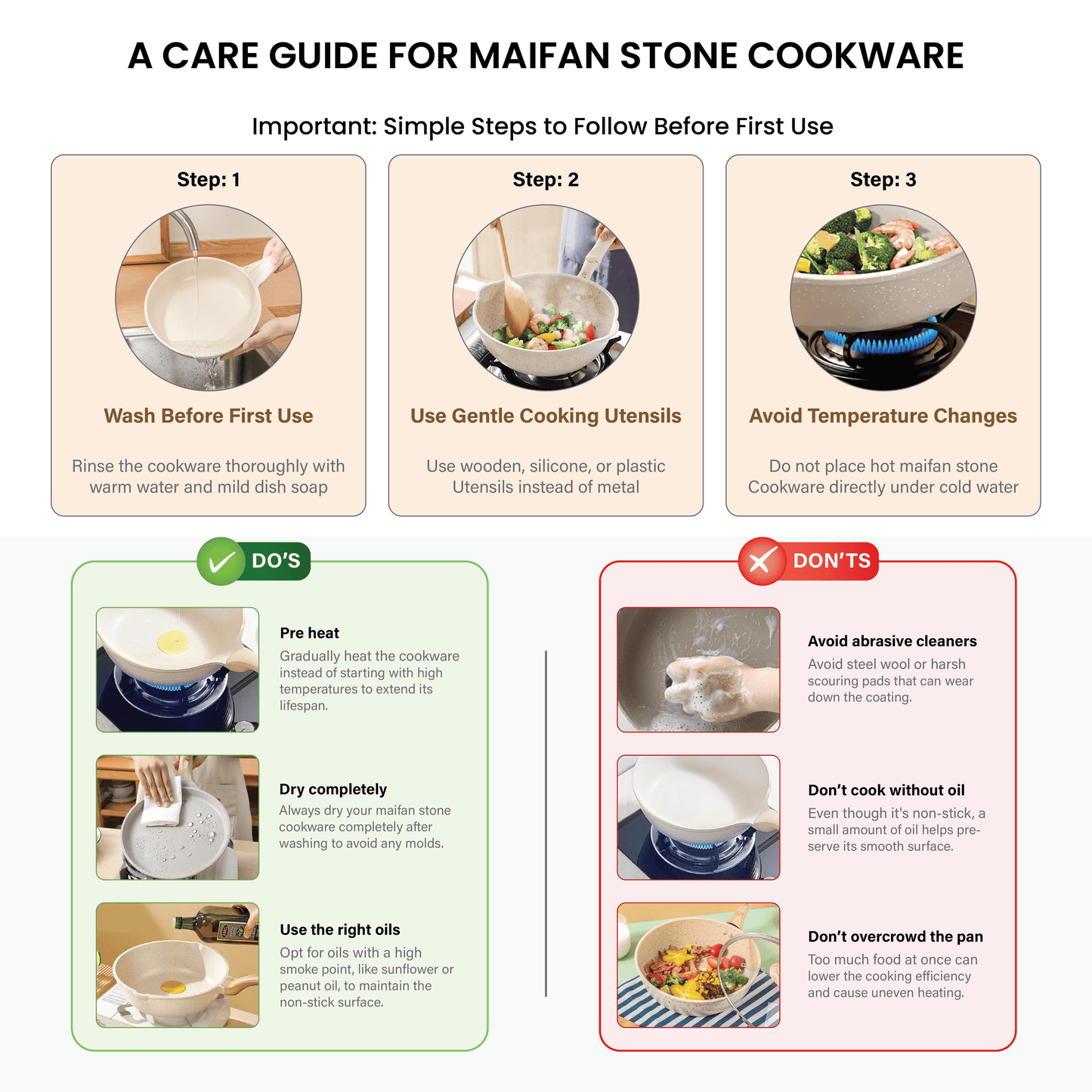 Maifan Stone Non-Stick Flat Bottom Frying Pan (White-24cm)
