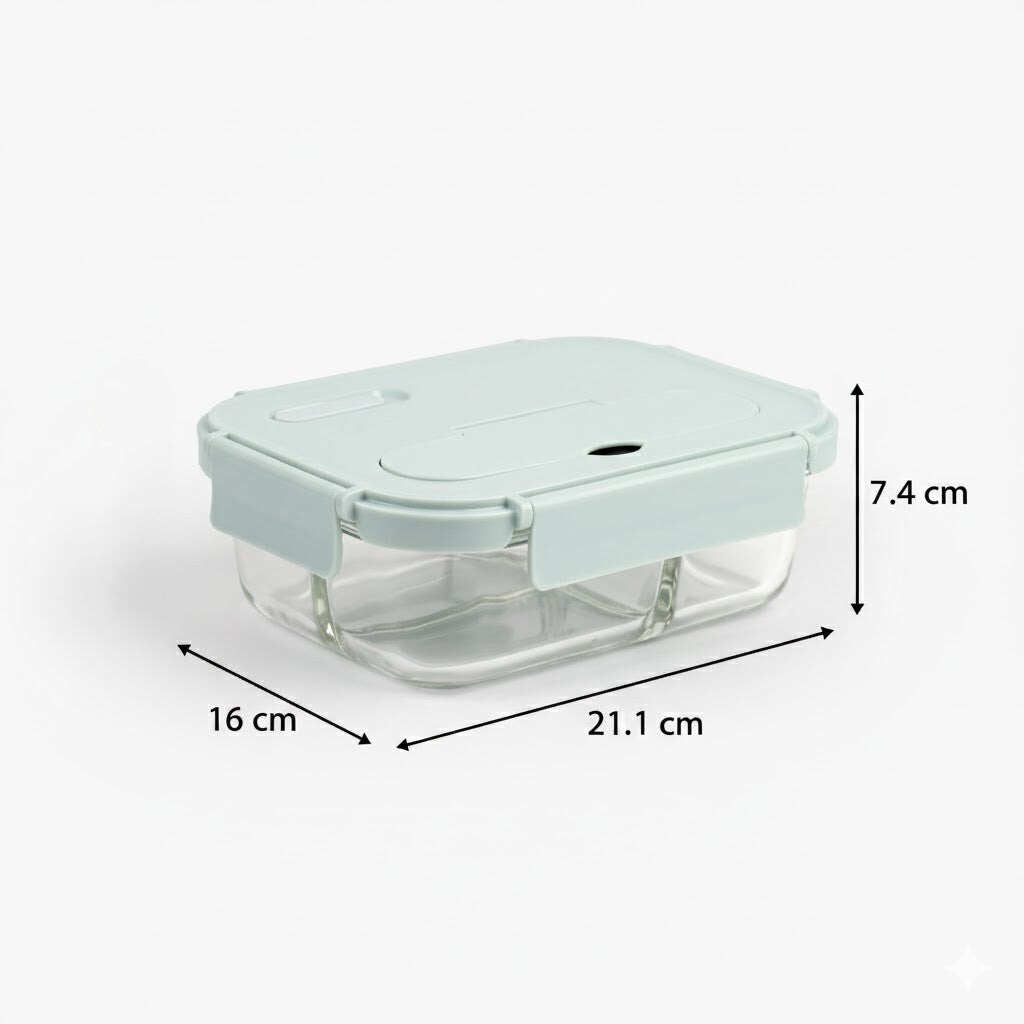 2-Compartment Rectangle Glass Food Container (1050ml)