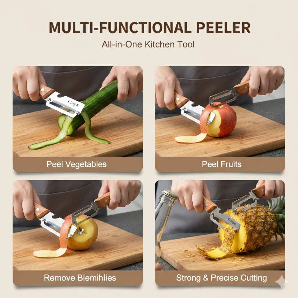 Stainless Peeler | High-Grade Durability | Clean, Precision Peeling + Bottle Opener