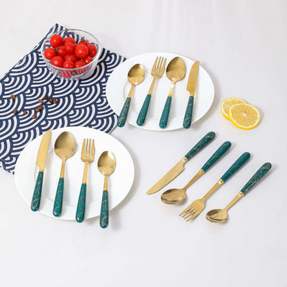 24-Piece Stainless Steel Cutlery Set with Marble Handle