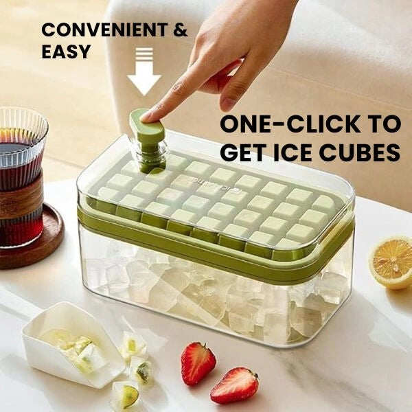 2-Layer Ice Cube Tray with Scoop | Easy Demolding | 64 Cubes in One Go