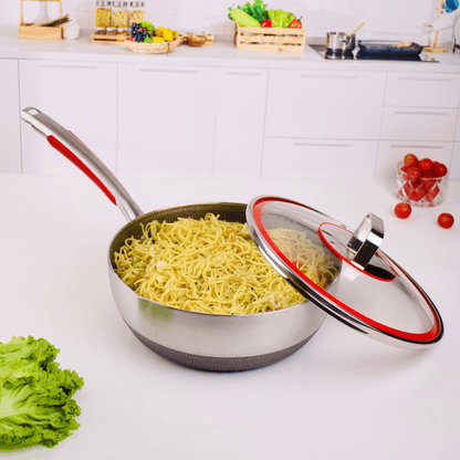 Stainless Steel Multifunctional Honeycomb Deep Frying Pan with Lid(24cm)