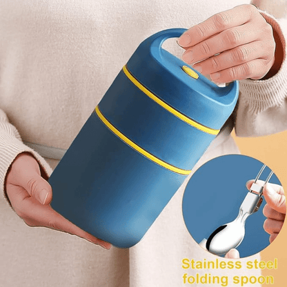 2-Tier Stainless Steel Insulated Lunch Box with Bag (680ml)