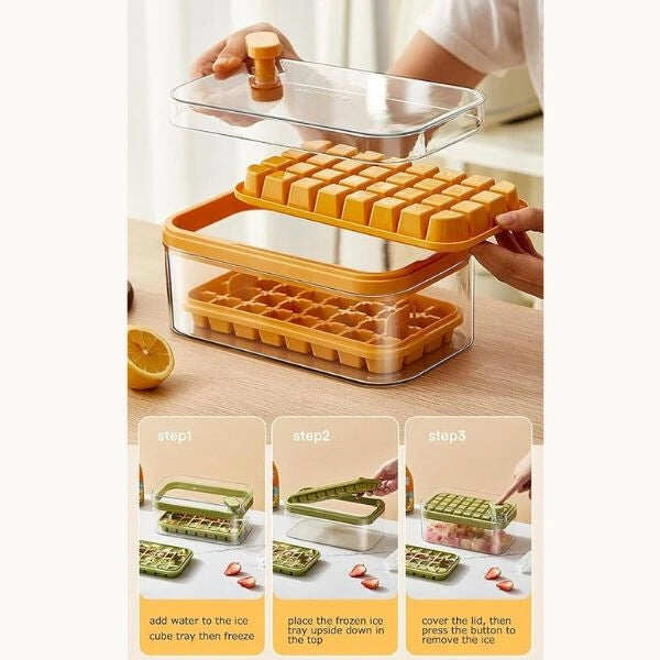 2-Layer Ice Cube Tray with Scoop | Easy Demolding | 64 Cubes in One Go