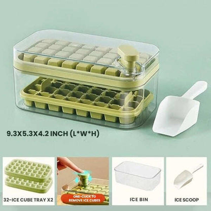2-Layer Ice Cube Tray with Scoop | Easy Demolding | 64 Cubes in One Go