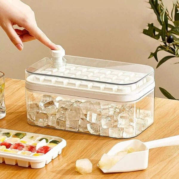 2-Layer Ice Cube Tray with Scoop | Easy Demolding | 64 Cubes in One Go